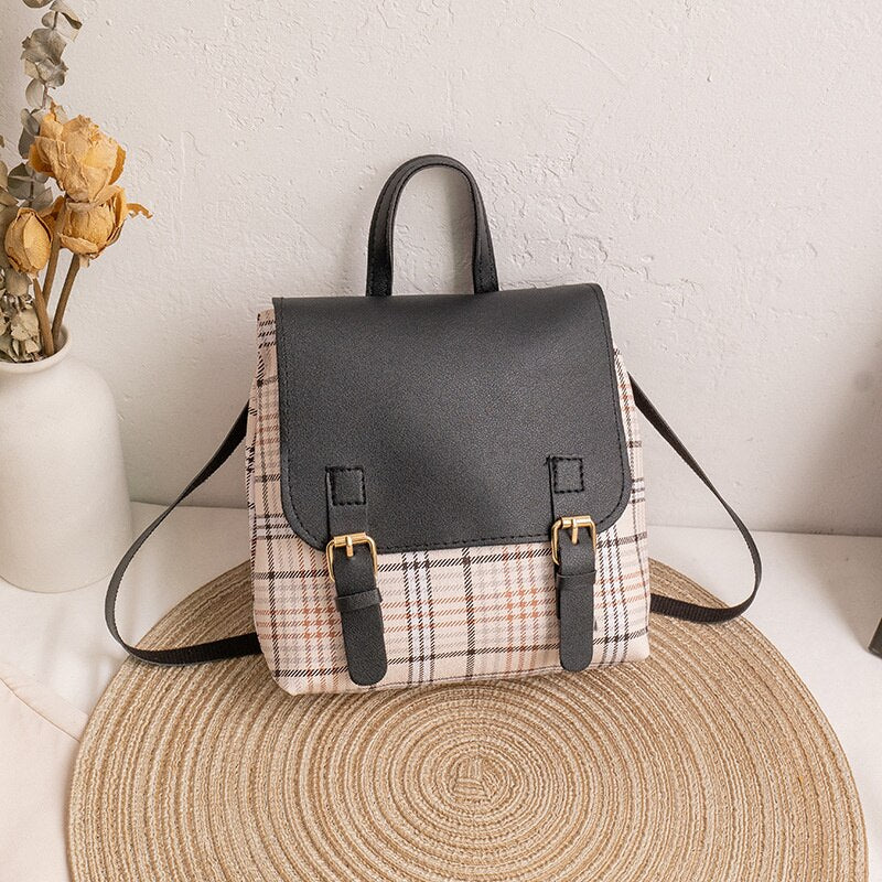 OAQQA  Summer Women Backpack Korean Style Versatile Backpack Lattice Plaid Pattern Vintage Shoulder Bag Luxury Designer Bags