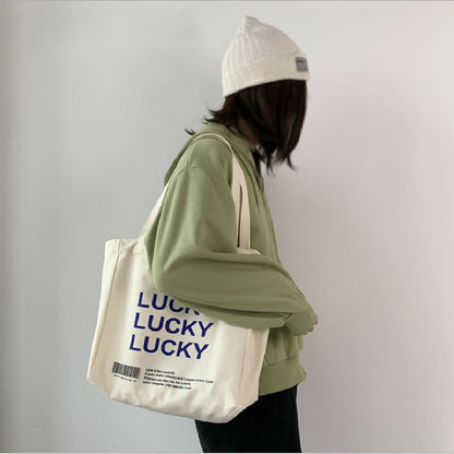 OAQQA Female Shoulder Bags Ins Lazy Large Capacity Shopping Tote Bag Women Casual Simple Letter Print Canvas Class Bags Сумка Женская