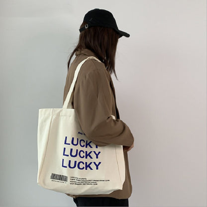 OAQQA Female Shoulder Bags Ins Lazy Large Capacity Shopping Tote Bag Women Casual Simple Letter Print Canvas Class Bags Сумка Женская