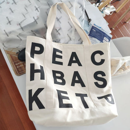 OAQQA Women Canvas Shoulder Bag Letter Printing Ladies Casual Handbag Tote Bag Large Capacity Cotton Reusable Shopping Beach Bag