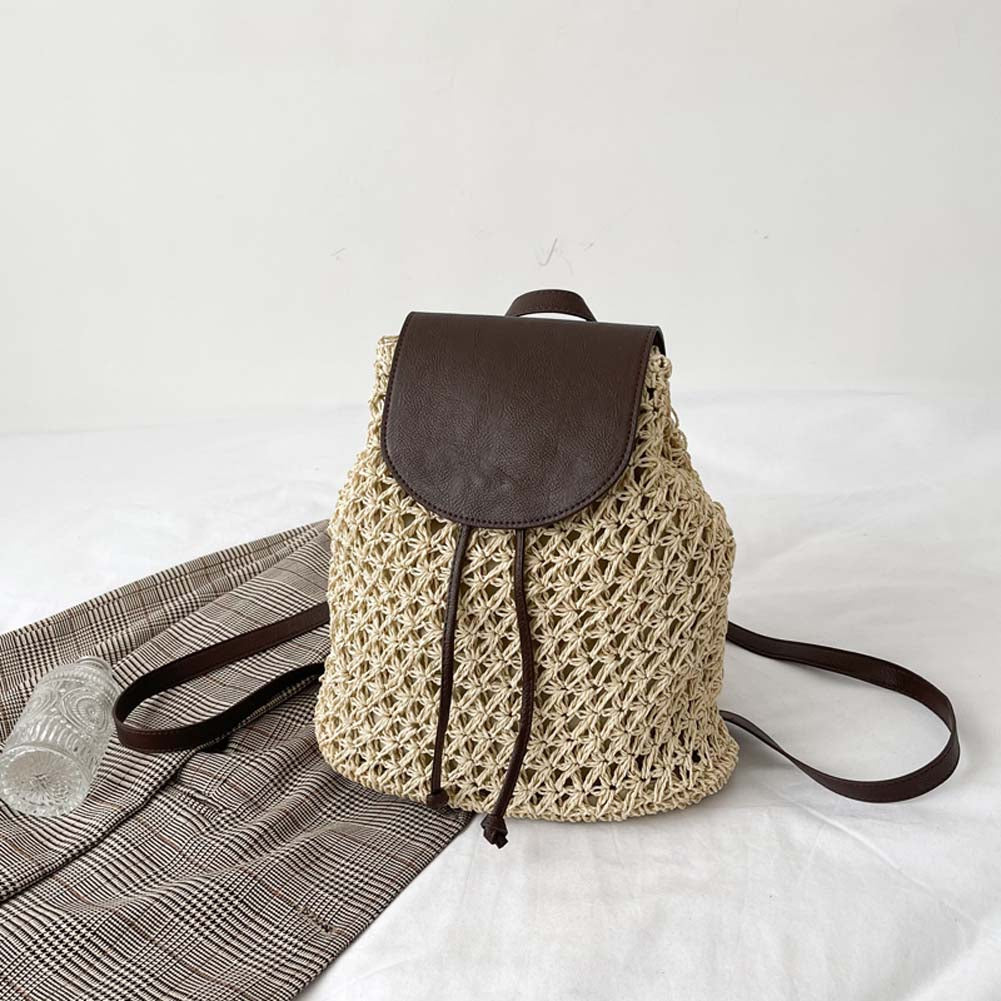 OAQQA Women Straw Backpack Summer Seaside Beach Drawstring Shoulder Bags Female Fashion Handmade Weave Backpack Ladies School Bags