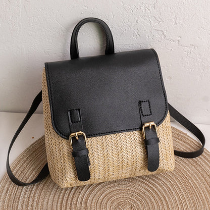 OAQQA Vintage Straw Backpack Women's Fashion Shoulder Bag Versatile Straw Woven PU Leather Elegant Luxury Designer Small Backpack