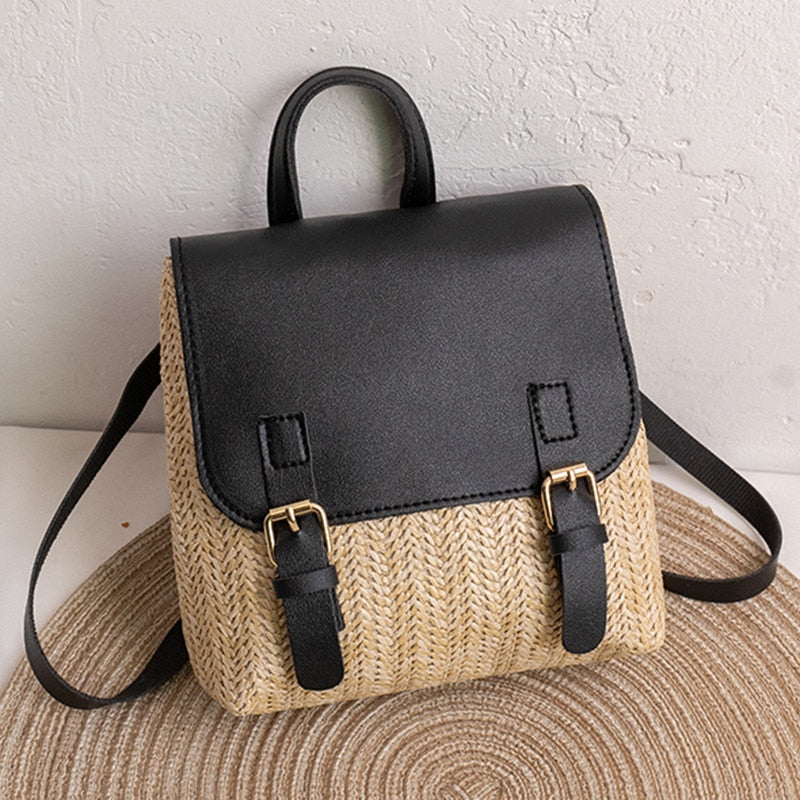 OAQQA Vintage Straw Backpack Women's Fashion Shoulder Bag Versatile Straw Woven PU Leather Elegant Luxury Designer Small Backpack