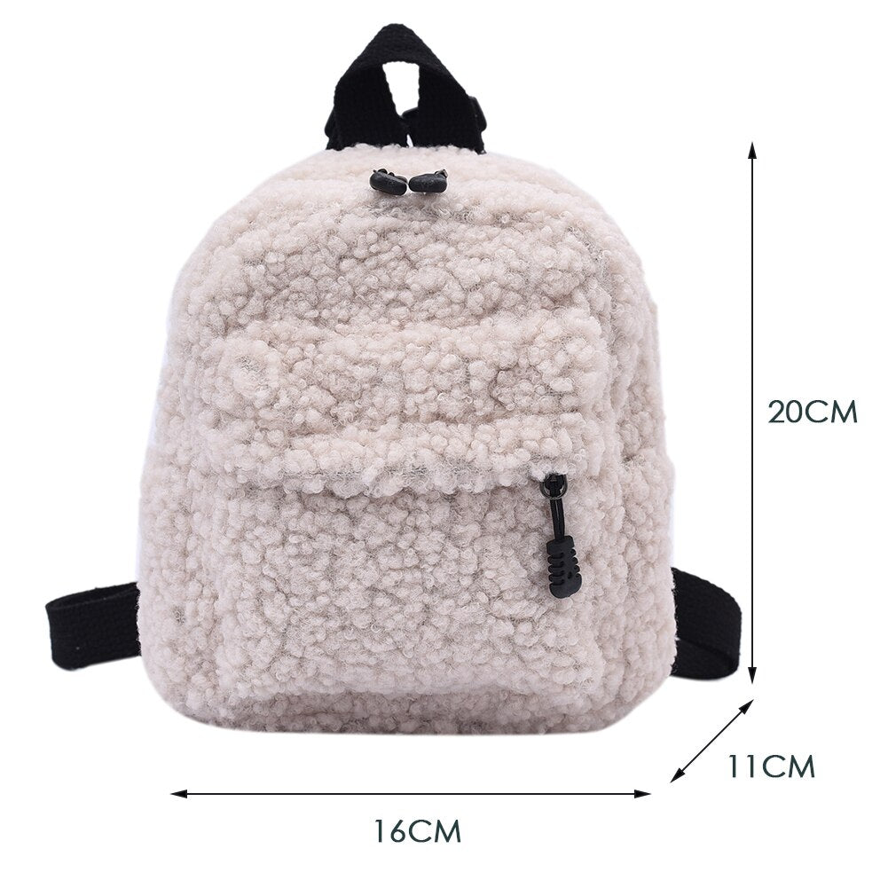 OAQQA Casual Plush Women Small Backpack Simple Solid Color Female Autumn Winter Mini Fashion Children School Bags Shoulder Handbags