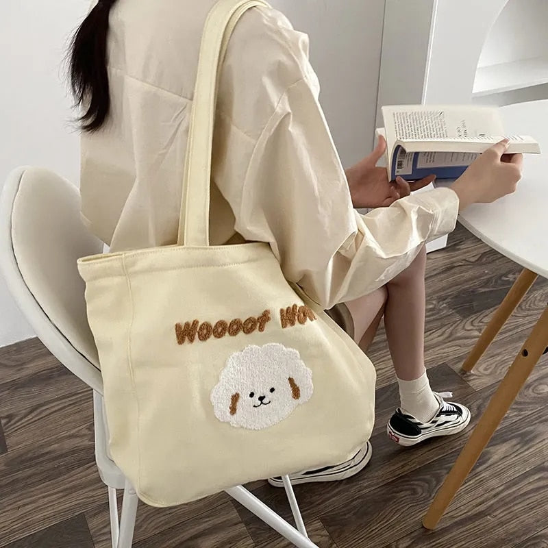 OAQQA Canvas Shoulder Bag For Women Cartoon Printing Ladies Casual Handbag Tote Bag Large Capacity Cotton Reusable Shopping Beach Bag