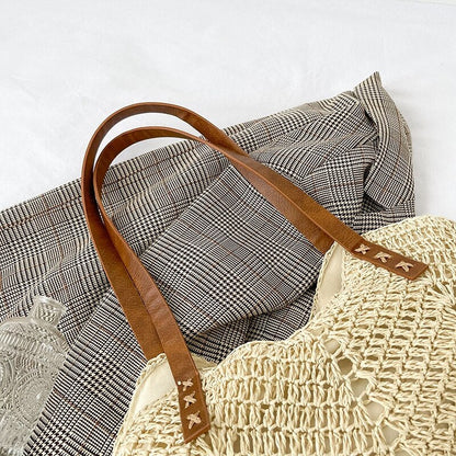 OAQQA Large Capacity Zipper Handmade Straw Tote Bag Summer New Beach Bag Shoulder Bag  Fashion Rattan Woven Rattan Handbag Female