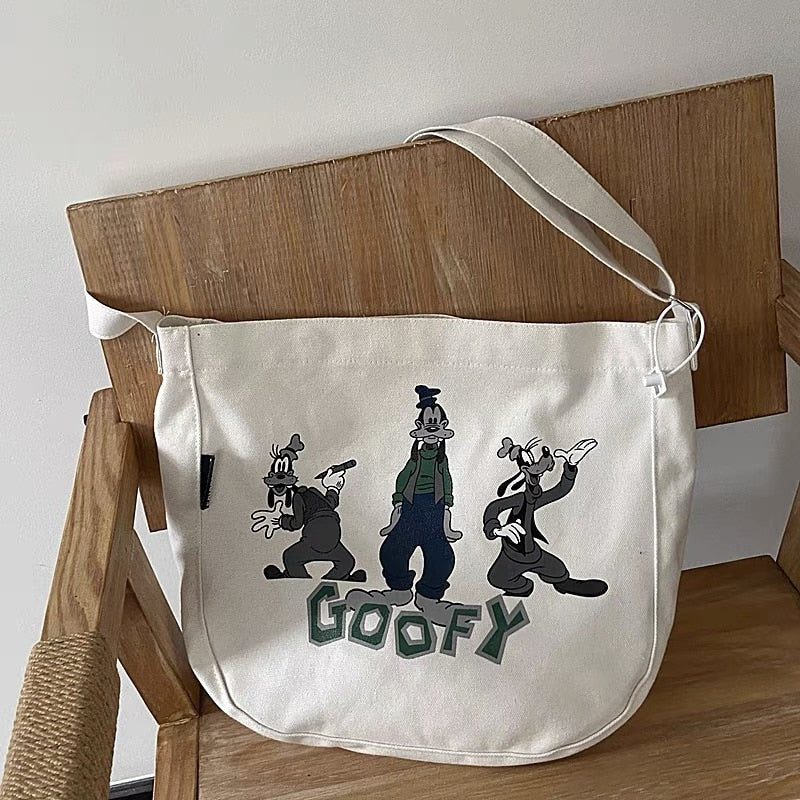 OAQQA Women Canvas Shoulder Bag Goofy Printing Ladies Casual Handbag Tote Bag Large Capacity Cotton Reusable Shopping Beach Bag