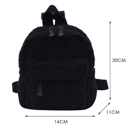 OAQQA Casual Plush Women Small Backpack Simple Solid Color Female Autumn Winter Mini Fashion Children School Bags Shoulder Handbags