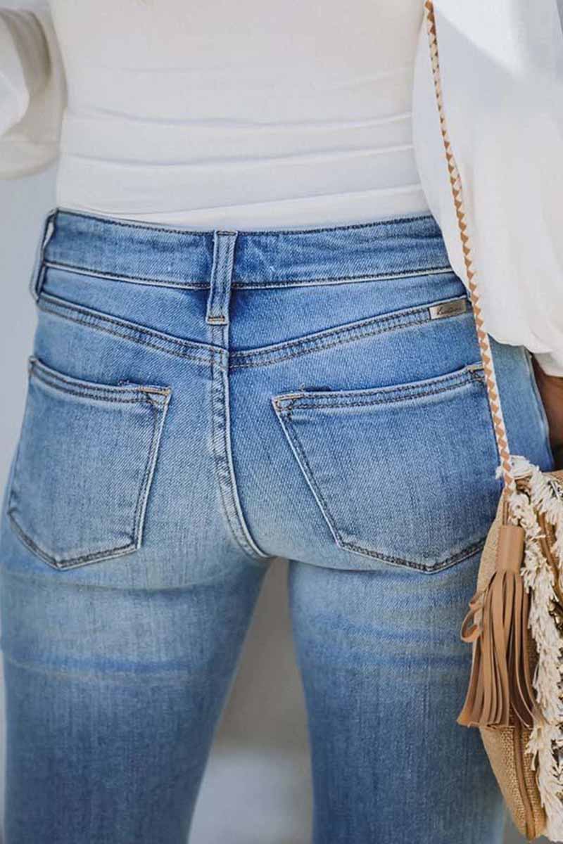 Mid Rise Button Front Flare Denim Jeans