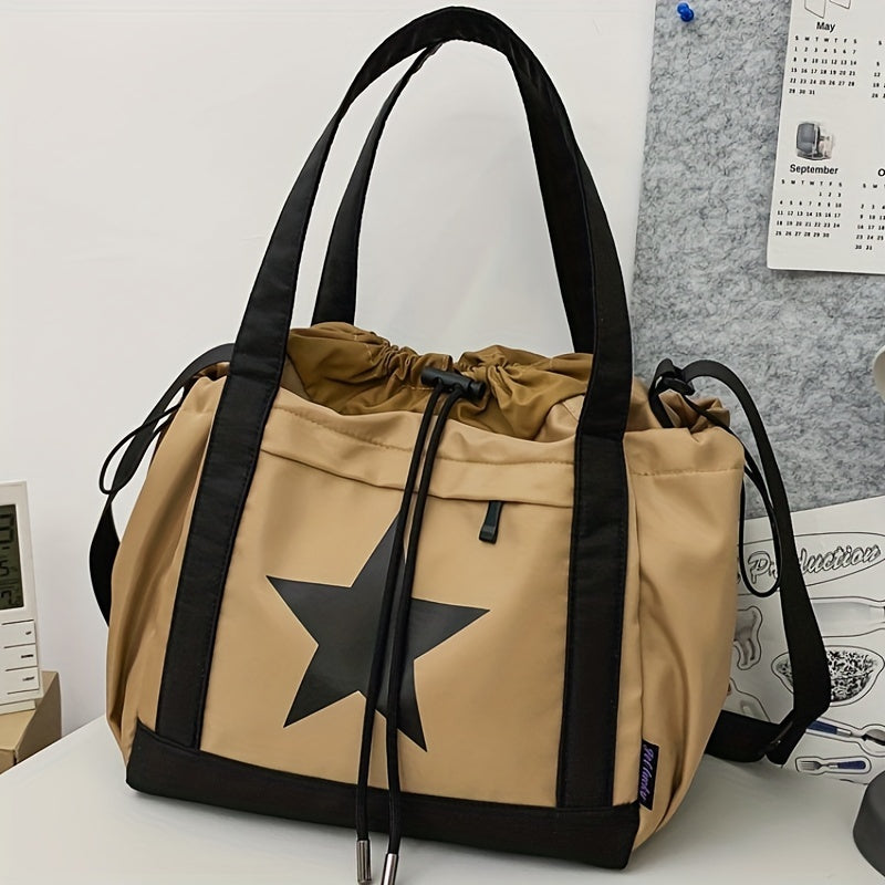 Y2K Starry Vintage Tote - Spacious Multi-Pocket Shoulder Bag – Versatile for School, Work & Travel