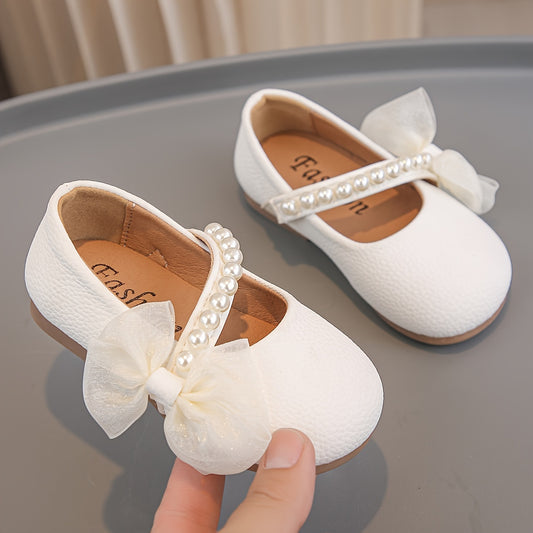 Vibrant Pearl Bowknot Mary Jane Shoes for Girls - Breathable, Lightweight, Comfortable, and Stylish Dress Shoes for Party, Wedding, Spring, and Summer - Trendy, Cute, and Solid Color Design