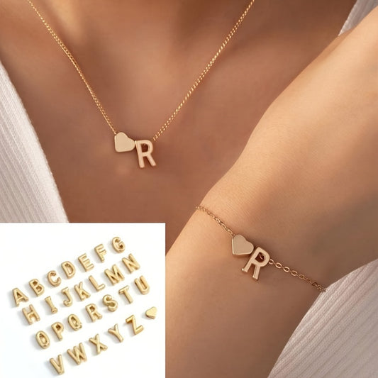 1 Necklace + 1 Bracelet Minimalist Alphabet Jewelry Set - Trendy Letter Design, Personalized Initial, Versatile Party Accessory for Daily Outfits, Perfect Gift Idea with U-Choose Alphabet Option