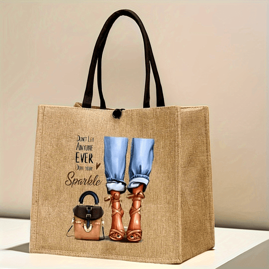 Fashion Printed Tote Bag, Large Capacity Shoulder Bag, Lightweight Travel Beach Bag & Shopping Bag