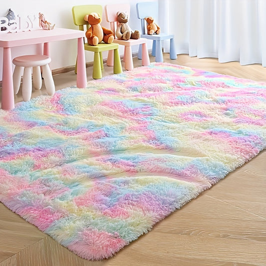 1 Solid Gradient Color Area Rug, Shaggy Foot Pad, Non-Slip Large Decorative Carpet, Hand Washable Rainbow-colored Entrance Door Mat, For Bedroom Bedside Accessories Laundry Room Living Room Home Decor Indoor Decor Room Supplies